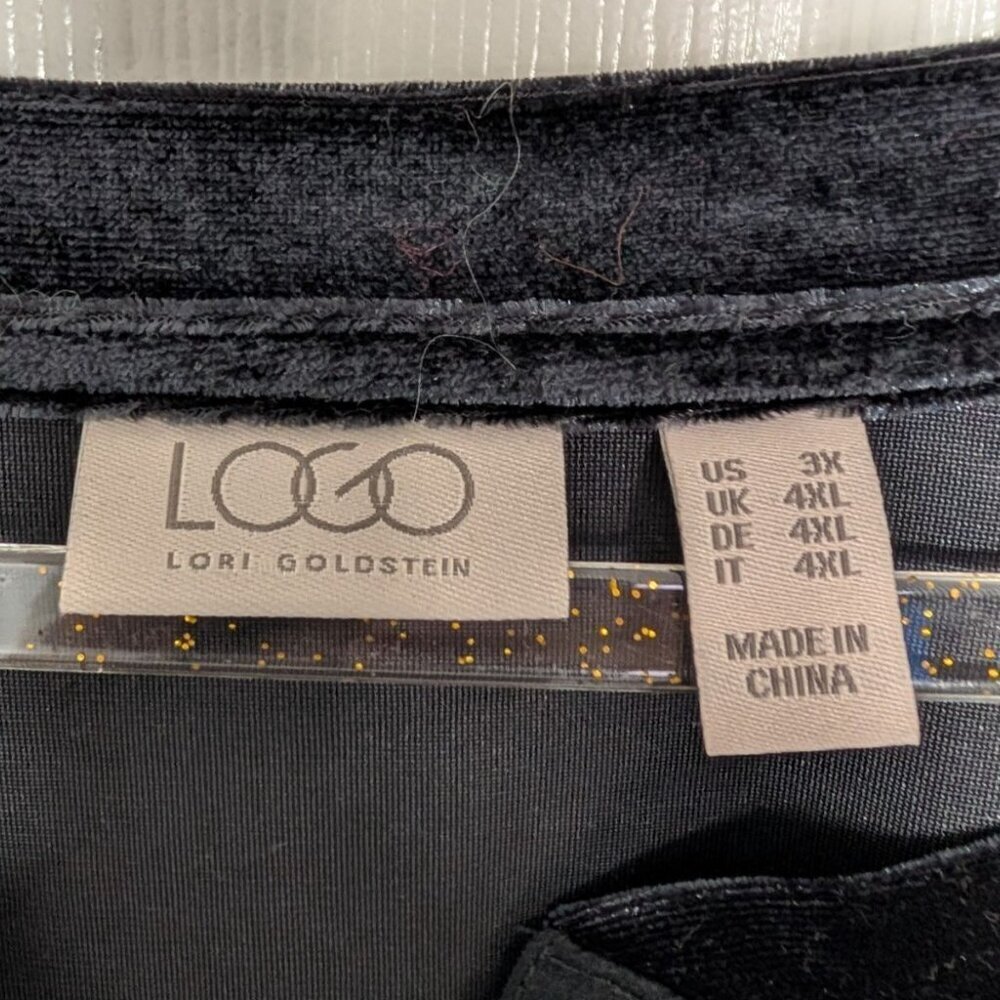 LOGO Lori Goldstein Velvet Tunic Shirt Womens Size 3X Black Split Neck Pullover - Picture 4 of 10